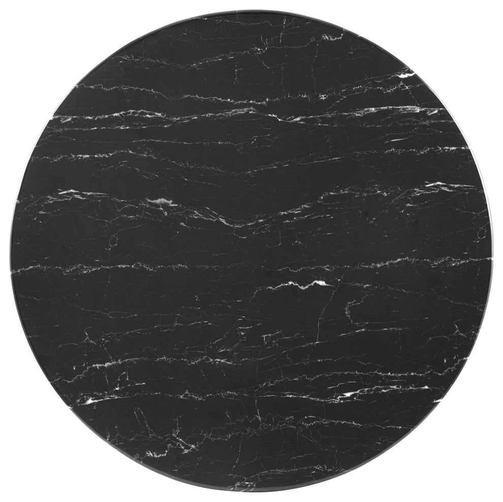 Dining Table, Round, Artificial Marble, Metal, Gold Black, Modern, Cafe Bistro