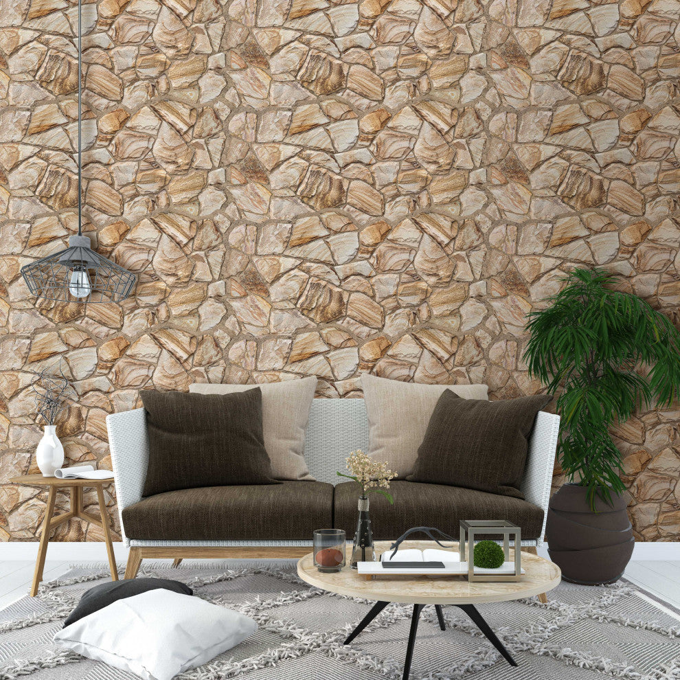 Faux Stone PVC 3D Wall Panels, Brown, Set of 10, Covers 51 sq ft
