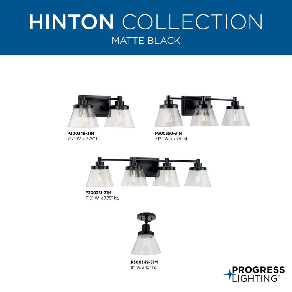 Hinton 1-Light Seeded Glass Industrial Flush Mount Ceiling Light, Matte Black