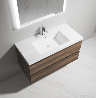 Alma-Pre Wall Mount Vanity With White Sink, Ebony Brown, 42"