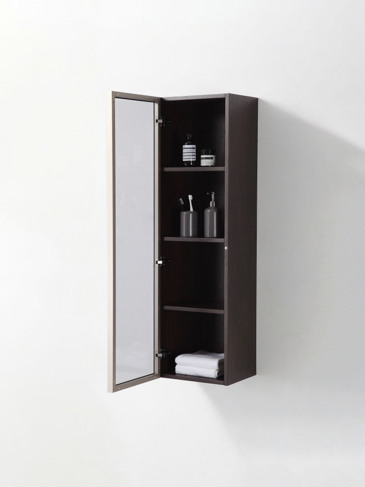 LUCE 13" Wall Mount Modern Bathroom Side Cabinet, Dark Walnut/Dark Gold