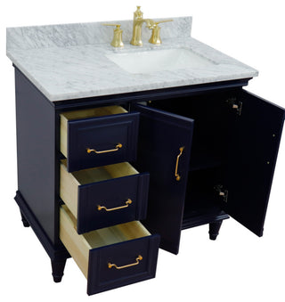 37" Single Vanity, Blue Finish With White Carrara