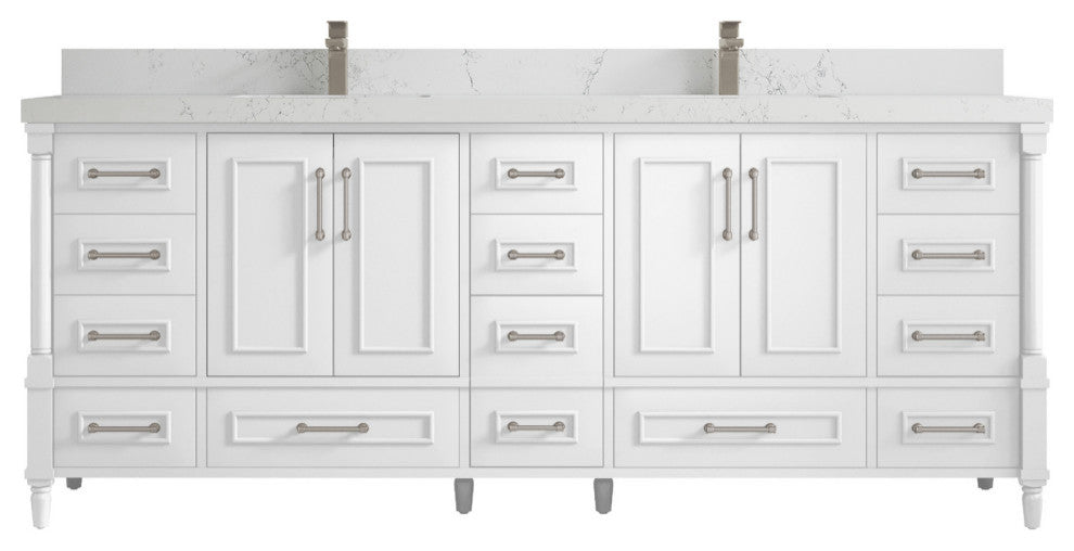 Aberdeen 84 Double Sink Bath Vanity in White 2" Empira Quartz