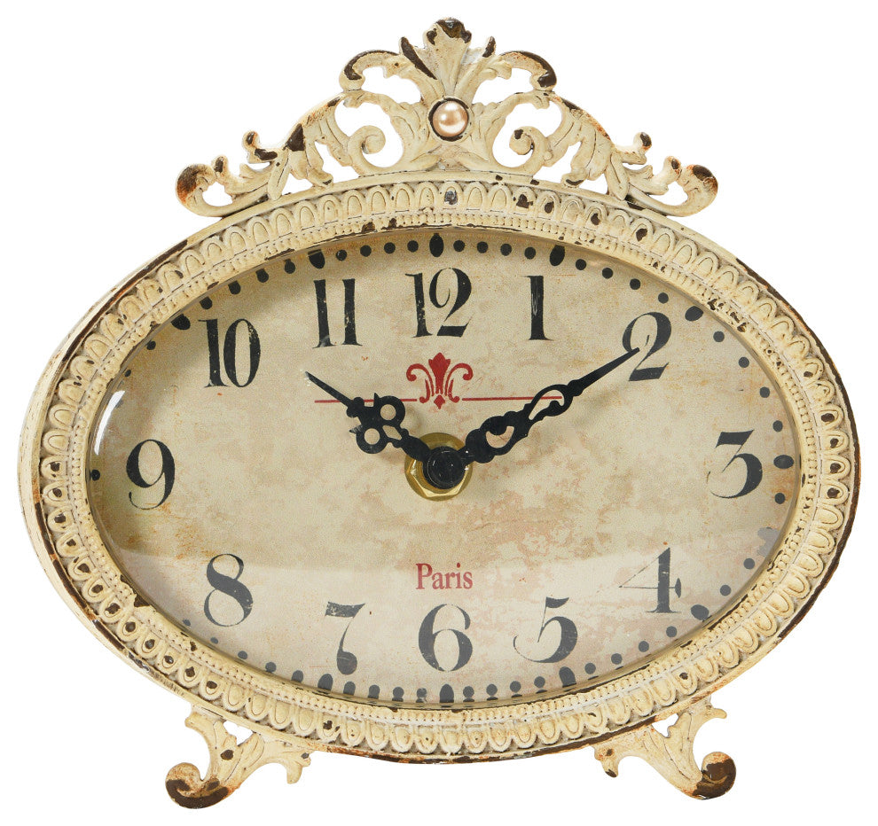 Distressed Pewter Mantel Clock, Pink, Cream