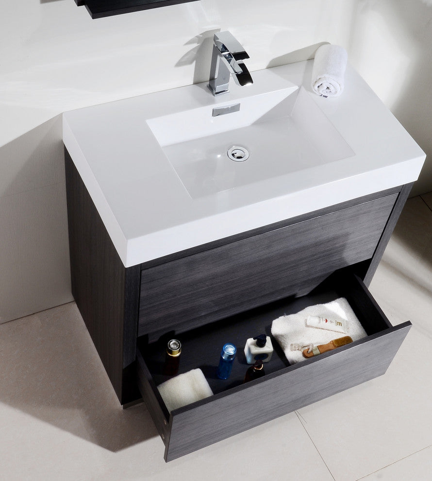 Bliss 36" Free Standing Bathroom Vanity, Gray Oak