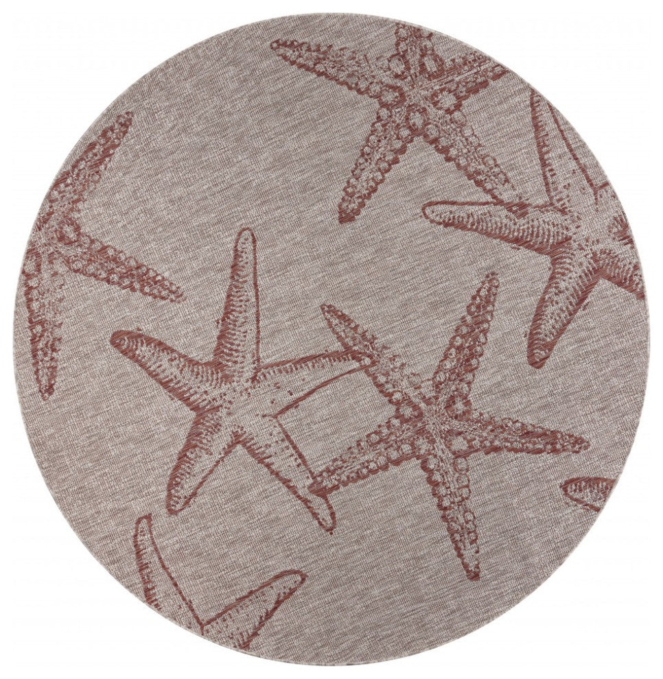 8" Round Red Starfish Indoor Outdoor Area Rug