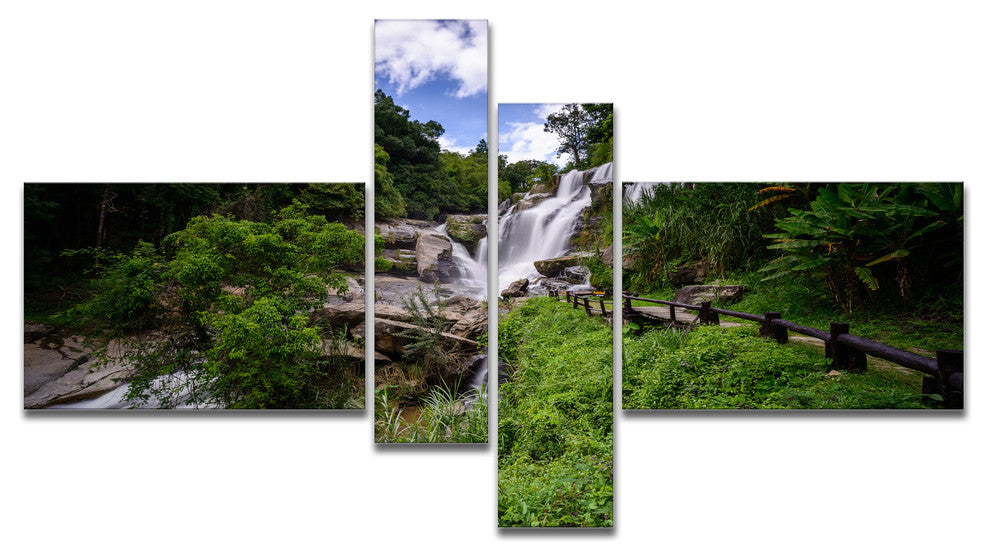 Mae Klang Waterfall Thailand, Large Landscape Canvas Art, 60"x32", 4 panels