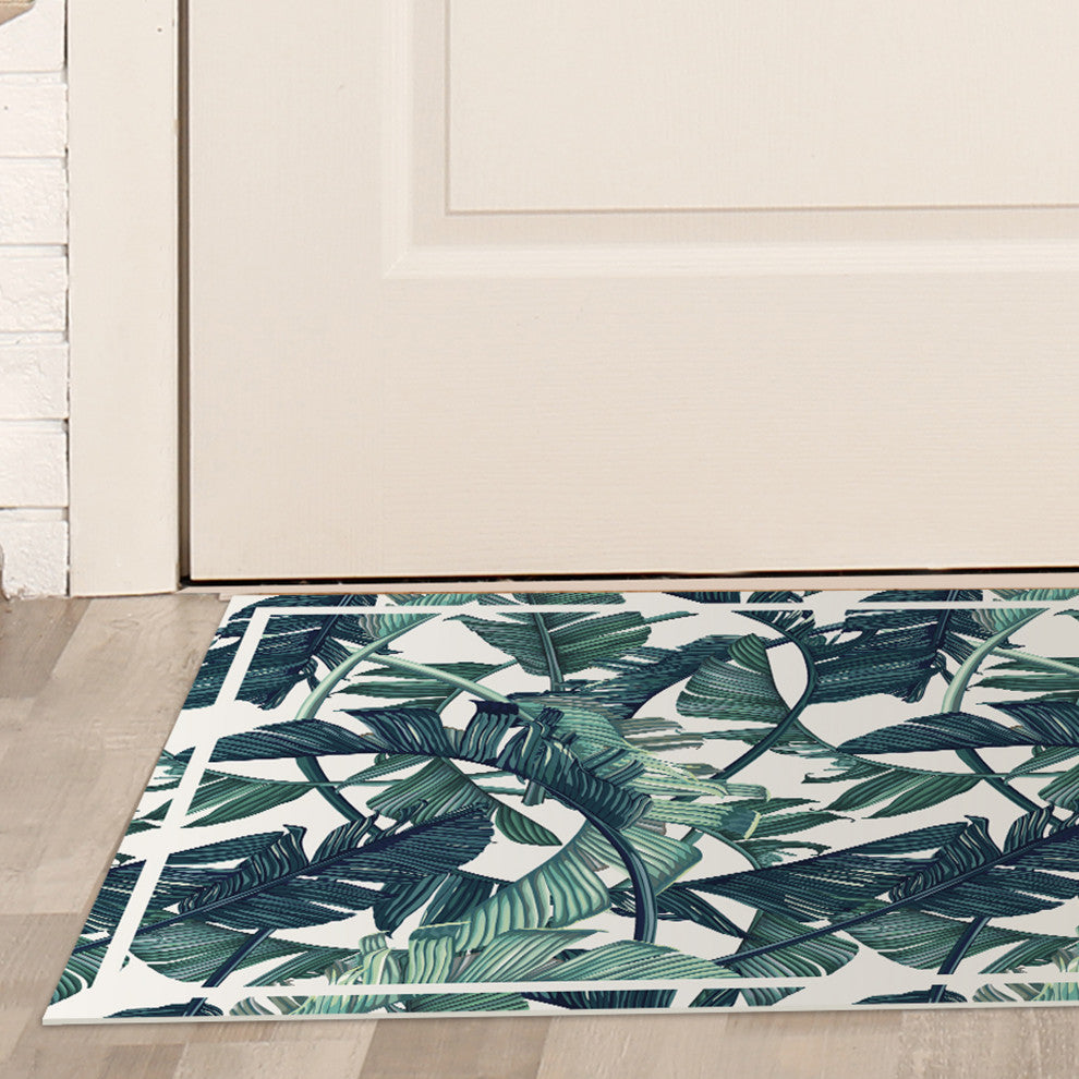 Tropical Leaf Pattern Vinyl Floor Mat, 2' x 3'