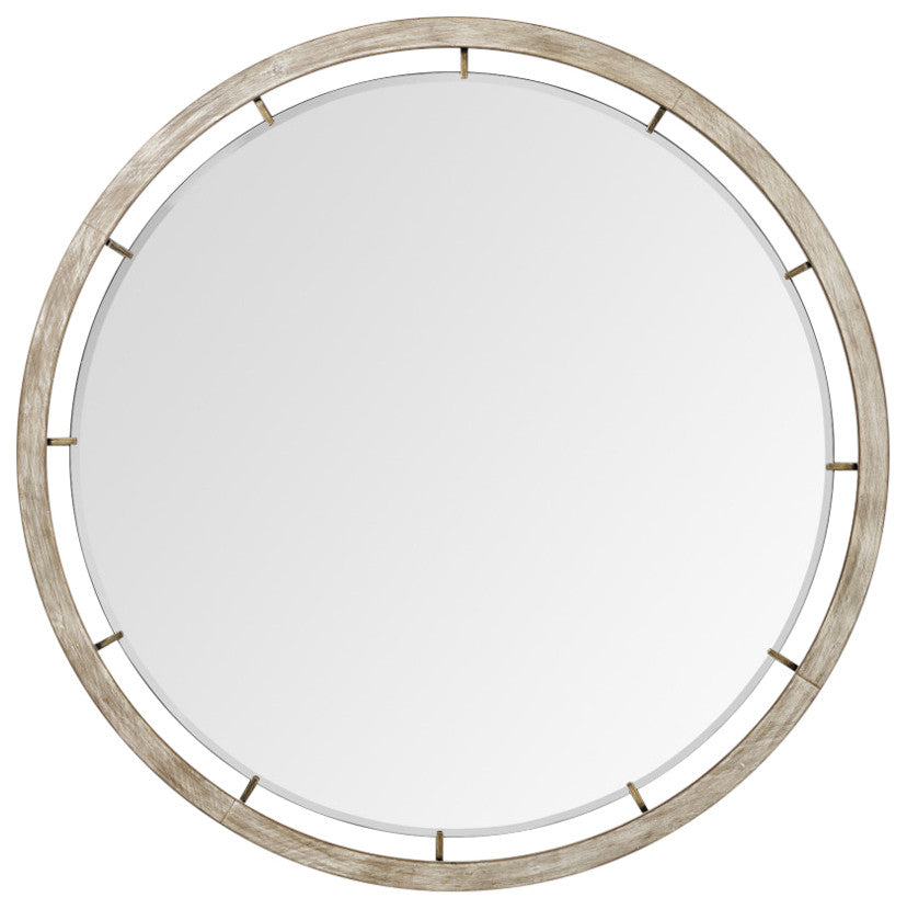 54" Brown Round Wood And Metal Framed Accent Mirror