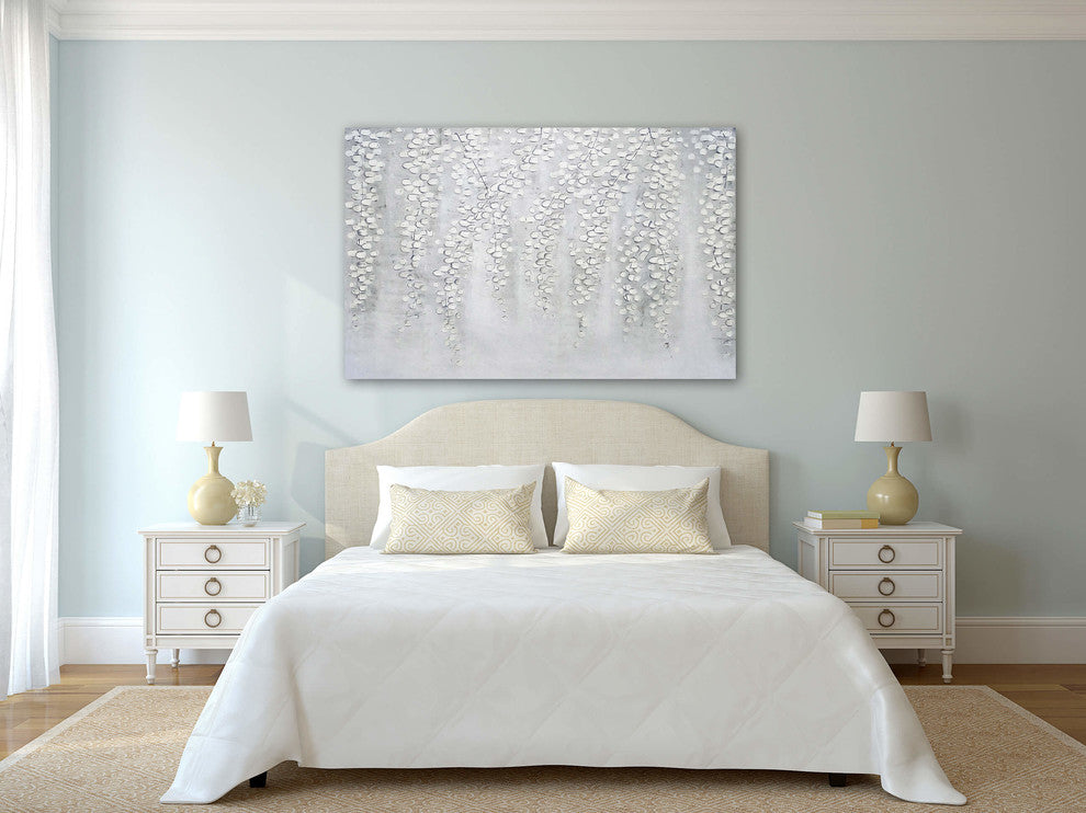 "White Leaves" Hand Painted Canvas Art