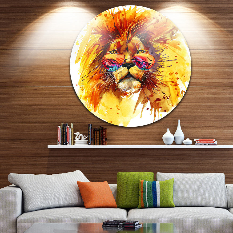 The King Watching, Animal Large Disc Metal Wall Art, 38"
