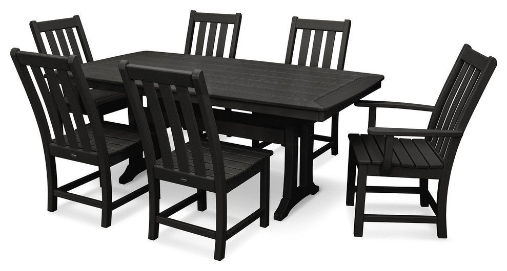 Polywood Vineyard 7-Piece Nautical Trestle Dining Set, Black