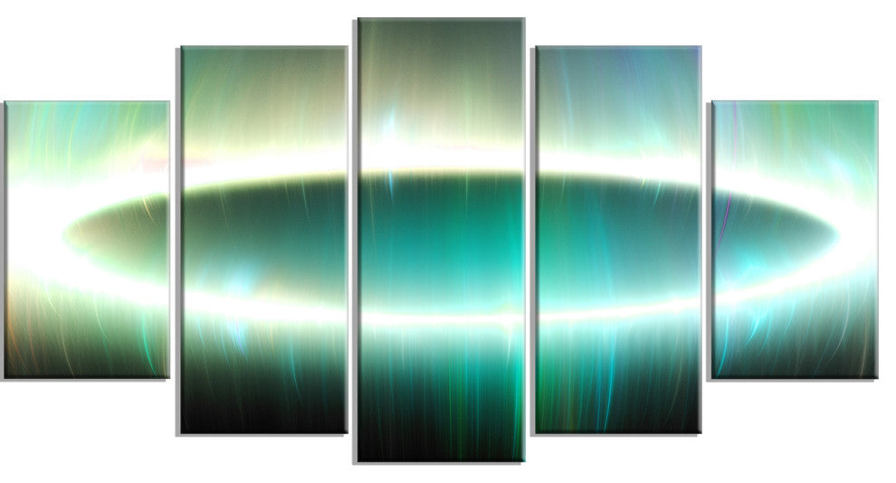 Large Green Oval Fractal Light, Contemporary Canvas Art Print, 60"x32", 5 Panels