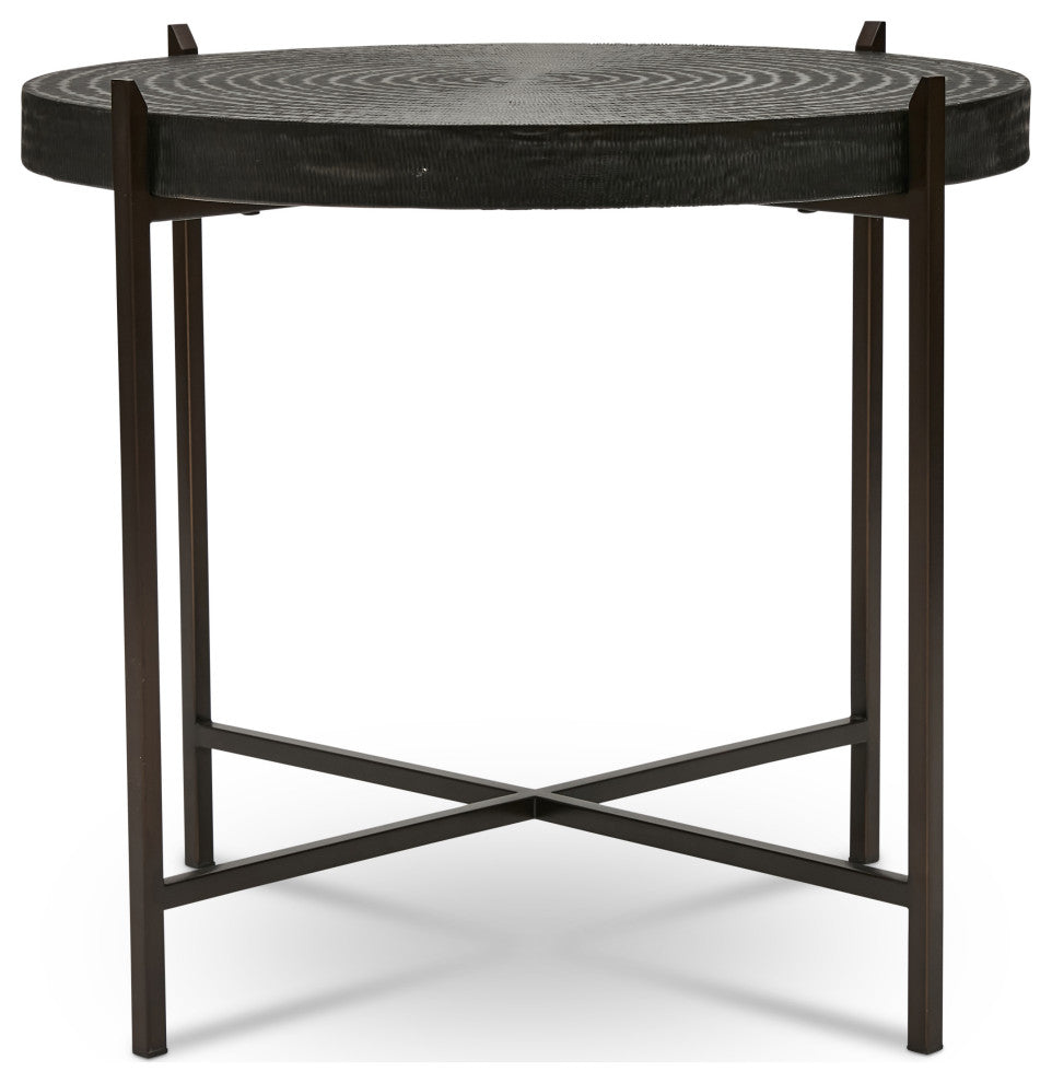 IE Series Sanskrit End Table, Antique Copper, Bronze Frame