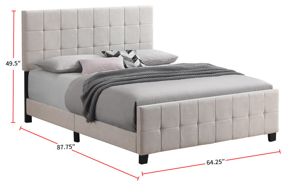 Queen Size Fabric Upholstered Panel Bed, Beige