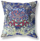 16" Blue Red Flower Bloom Suede Throw Pillow