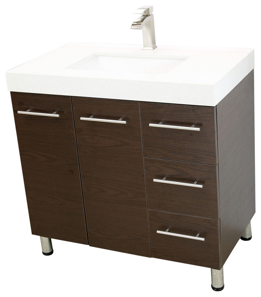 Windbay 36" Free Standing Vanity, Brown, White Integrated Sink and Countertop