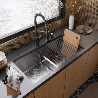 Karran Undermount 33-in Stainless Steel Double Bowl Workstation Kitchen Sink