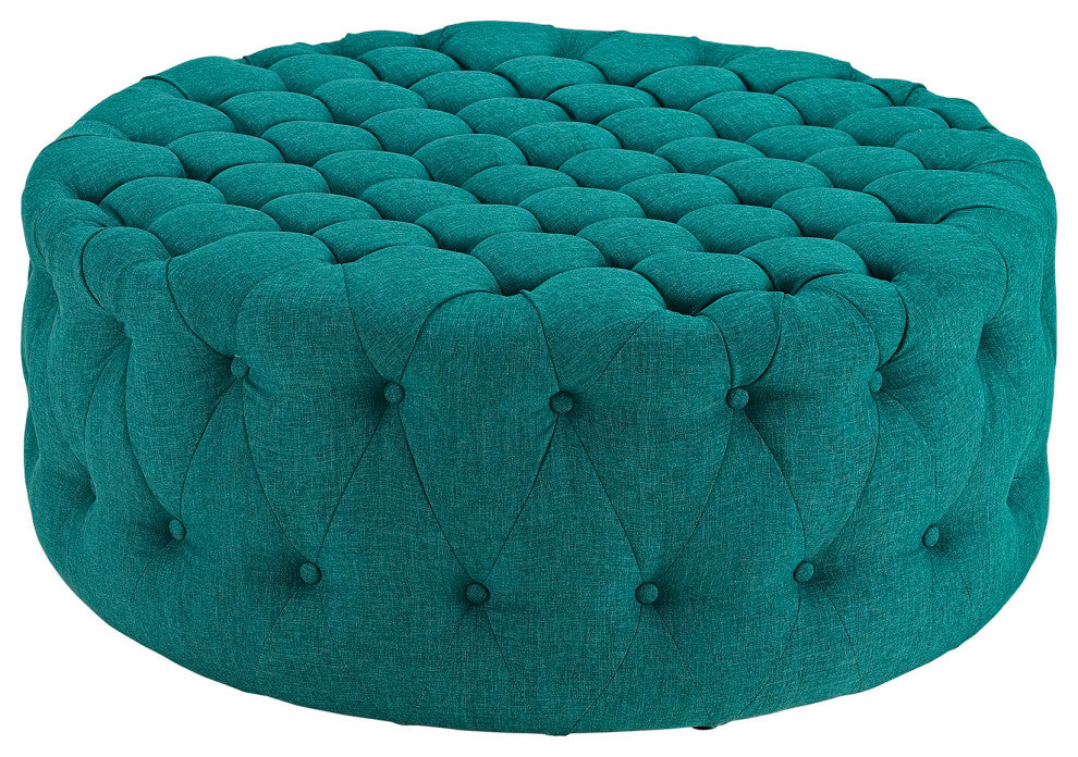 Amour Upholstered Fabric Ottoman, Teal