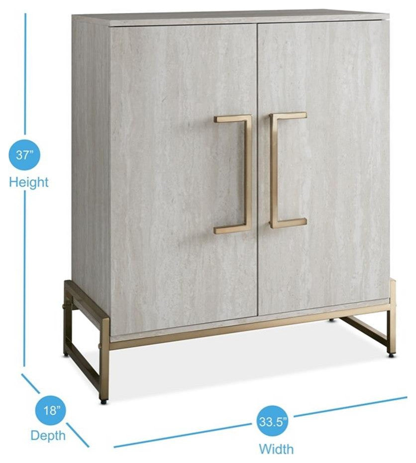 Catania Modern Silver Faux Marble and Gold Metal Base Wine Cabinet