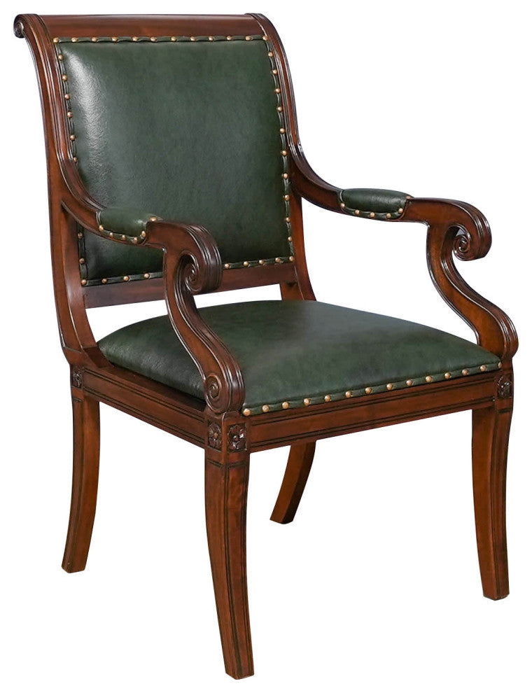 Regency Green Leather Arm Chair