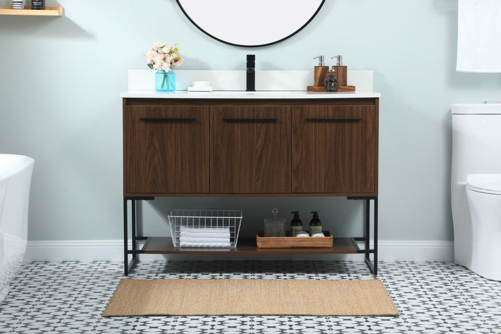 Sue 48" Single Bathroom Vanity, Walnut, With Backsplash
