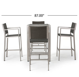 GDF Studio 5-Piece Coral Bay Outdoor Gray Wicker Bar Set, Wicker
