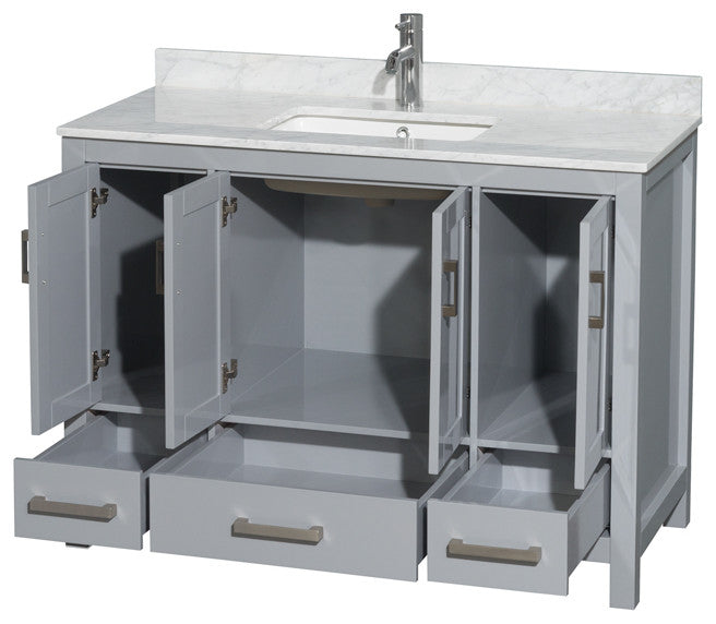 Wyndham WCS141448SGYCMUNSMXX 48" Vanity in Gray + Carrera Marble and Square Sin