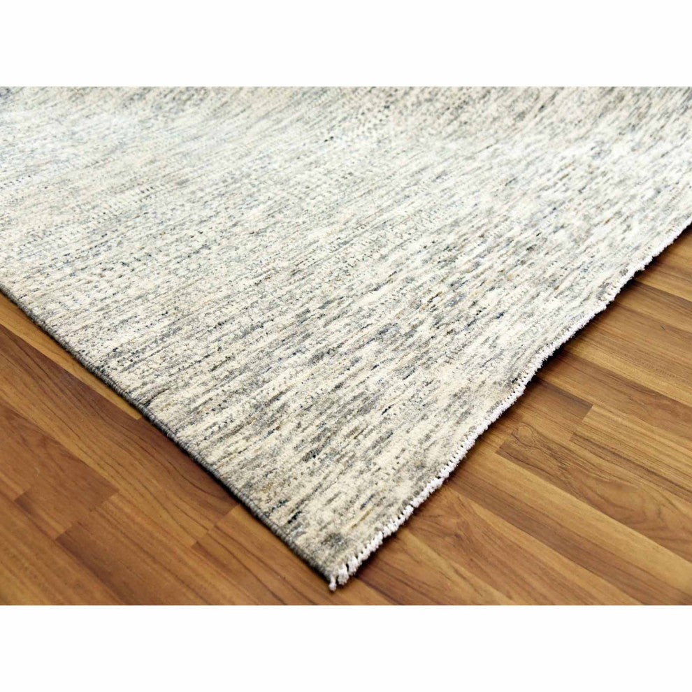 Beige, Hand Knotted, Wool Organic Salt and Pepper Design Rug, 8'0"x10'1"