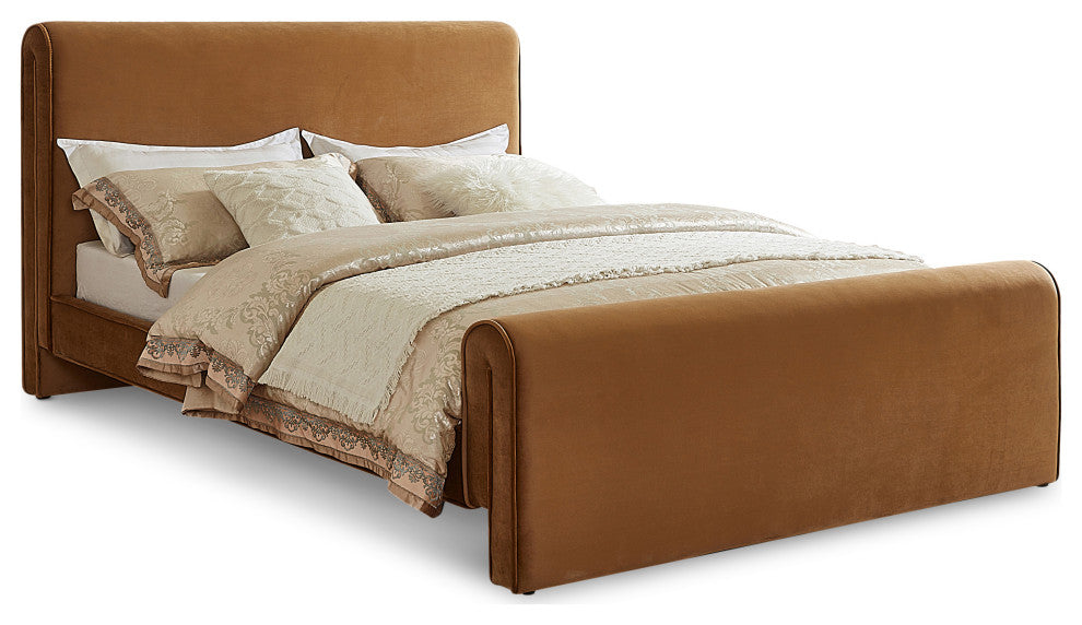Sloan Black Velvet Full Bed, Saddle, Queen