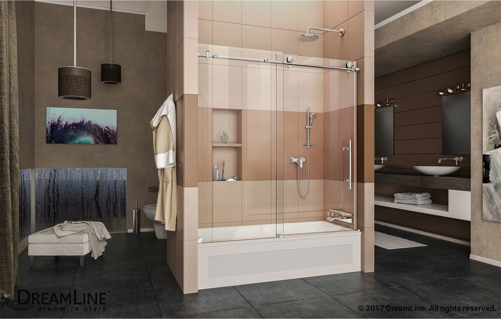 DreamLine Enigma-X 56"-59" Frameless Sliding Tub Door, Polished Stainless