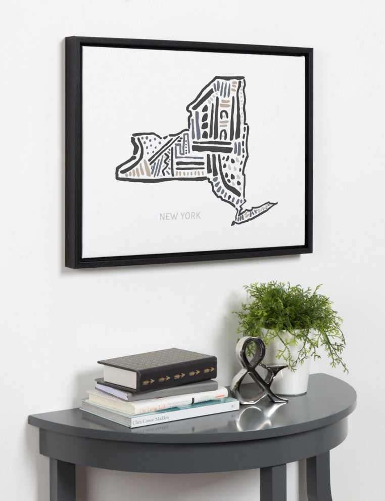 Sylvie New York State Framed Canvas By Statement Goods, Black 18x24