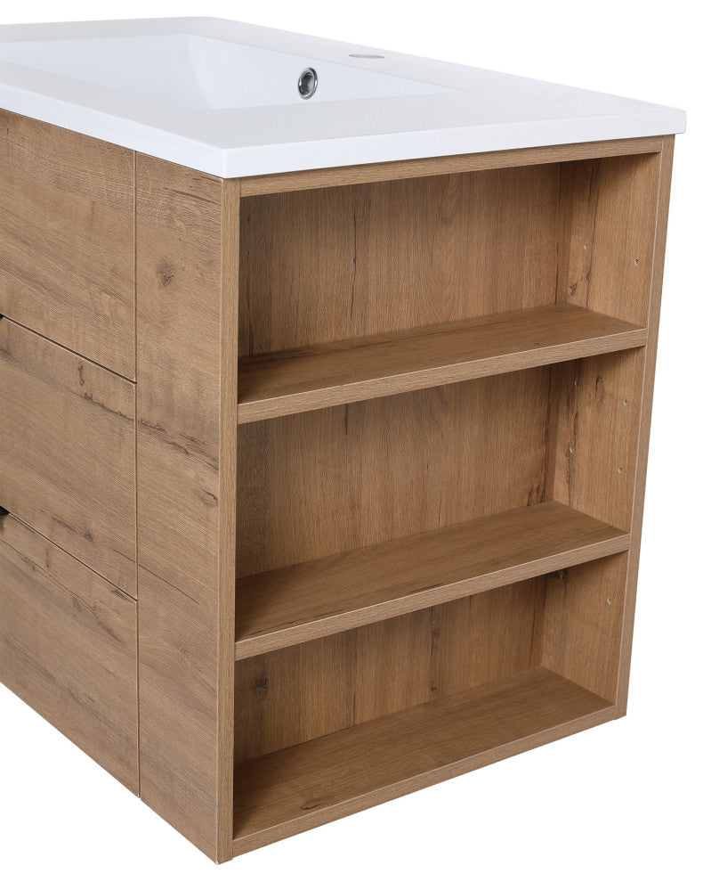 30 Inch Wall Mounted Plywood Bathroom Vanity with Resin Basin and Drawers