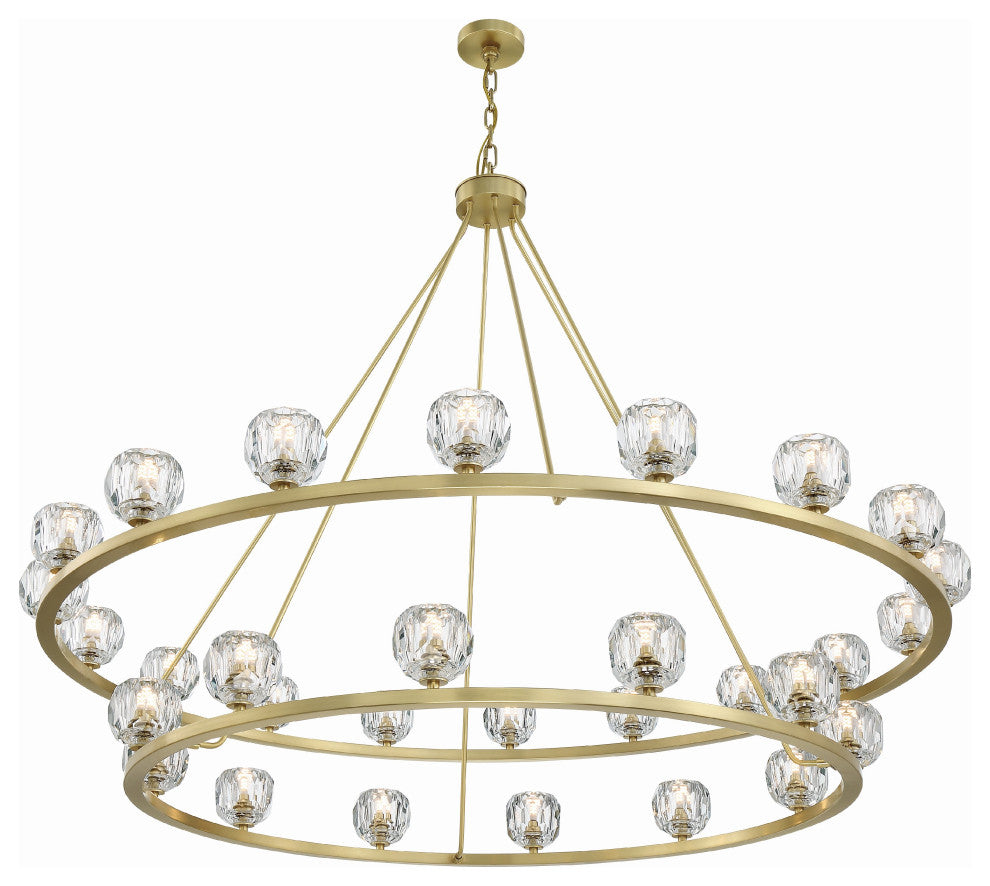Aragon 30-Light Soft Brass Chandelier, Faceted Cut Crystal