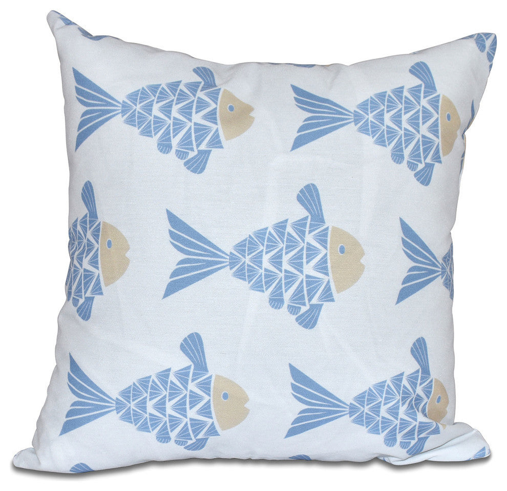 Fish Tales, Animal Print Pillow, Blue, 16"x16"
