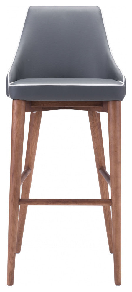 Dark Gray With White Piping and Walnut Bar Chair