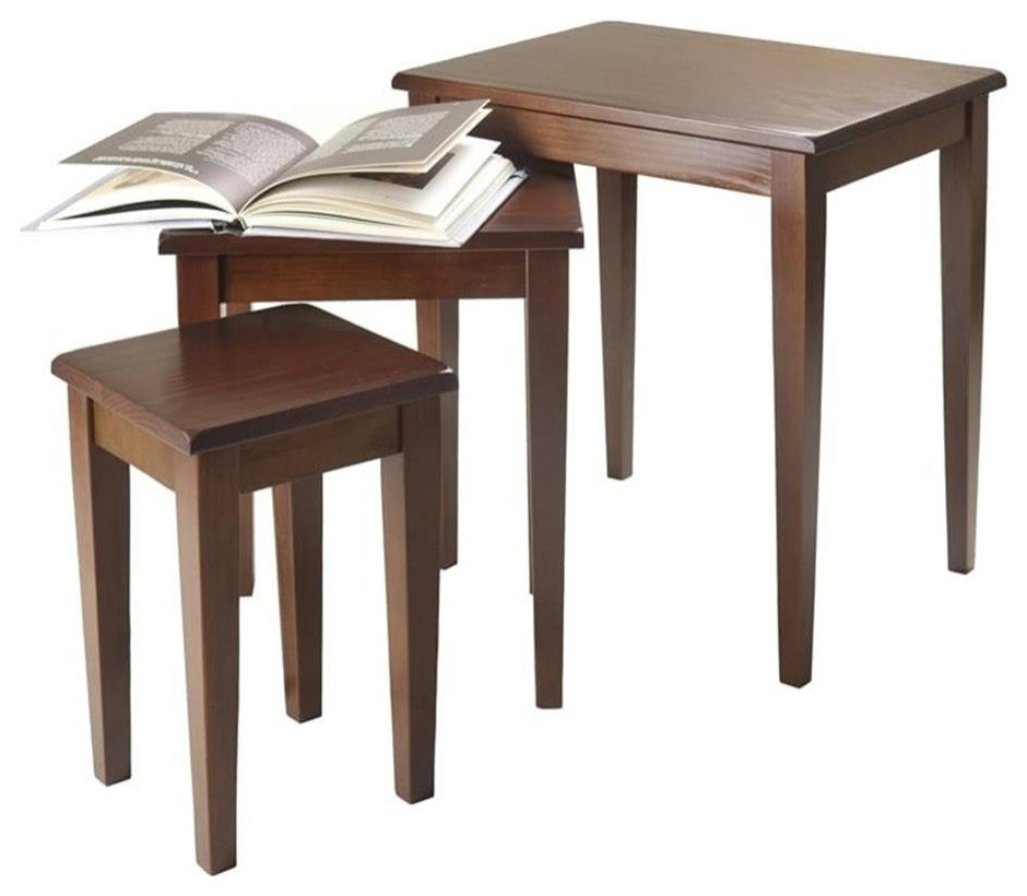 Pemberly Row 3-Piece Transitional Solid Wood Nesting Tables in Antique Walnut