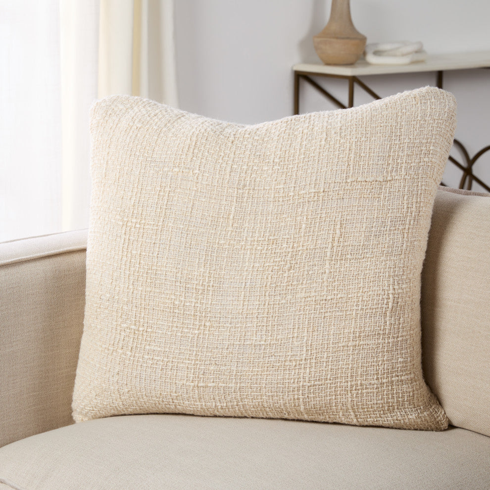 Tordis Solid Pillow 22" Square, Cream, Polyester Fill
