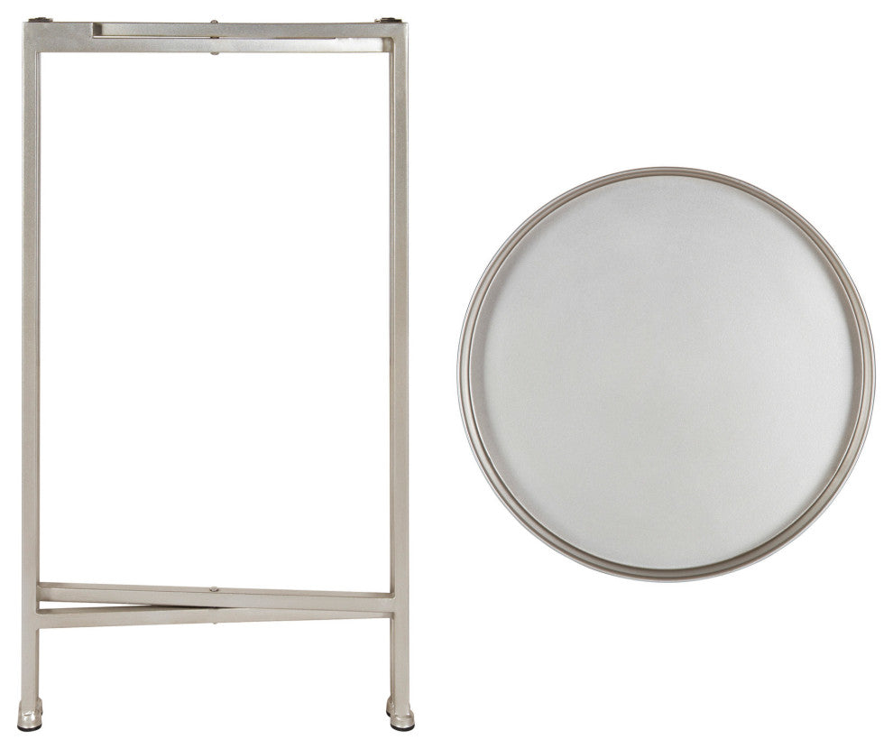 Celia Round Metal Foldable Tray Accent Table, Silver 14x14x25.75