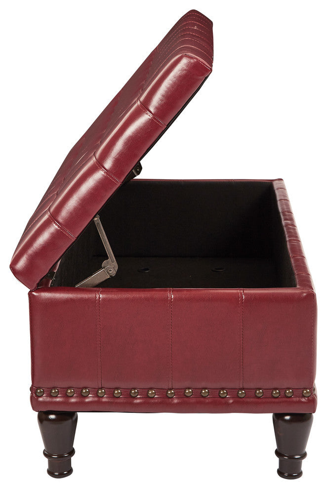 Caldwell Storage Ottoman, Bonded Leather, Crimson Red