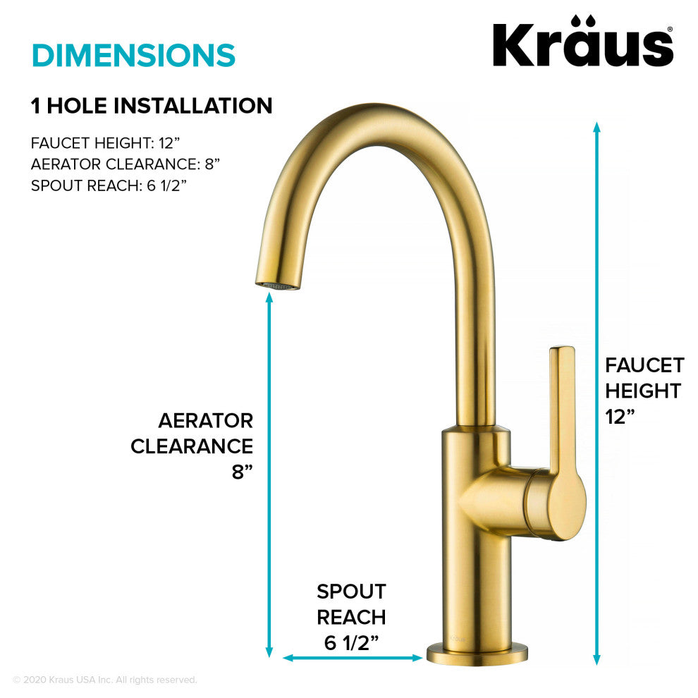 Oletto 1-Hole Kitchen Bar Faucet Brushed Brass, Model KPF-2822BB