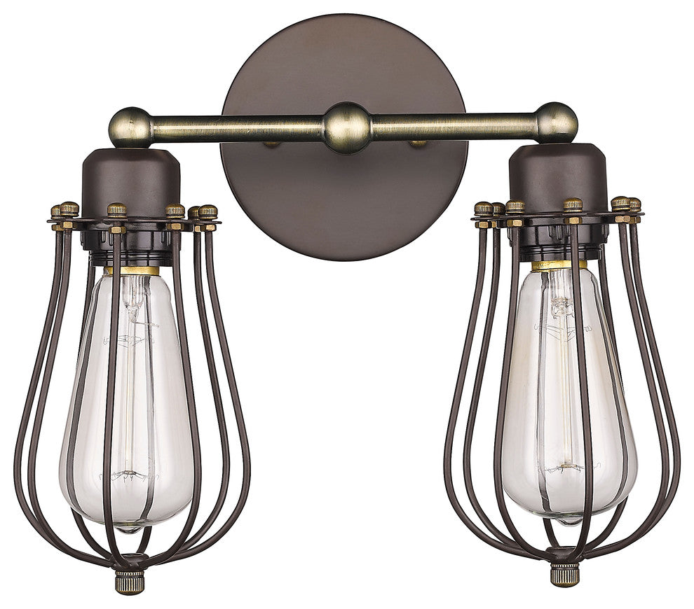 CHARLES Industrial-style 2 Light Rubbed Bronze Wall Sconce 12inches Wide