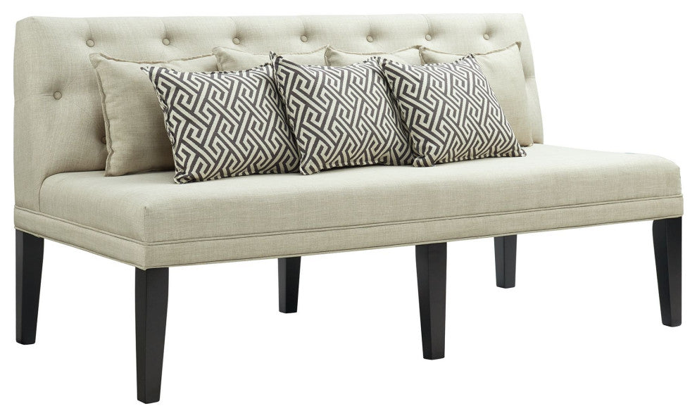 Unique Sofa, Armless Design With Button Tufted Back & Geometric Pillows, Taupe