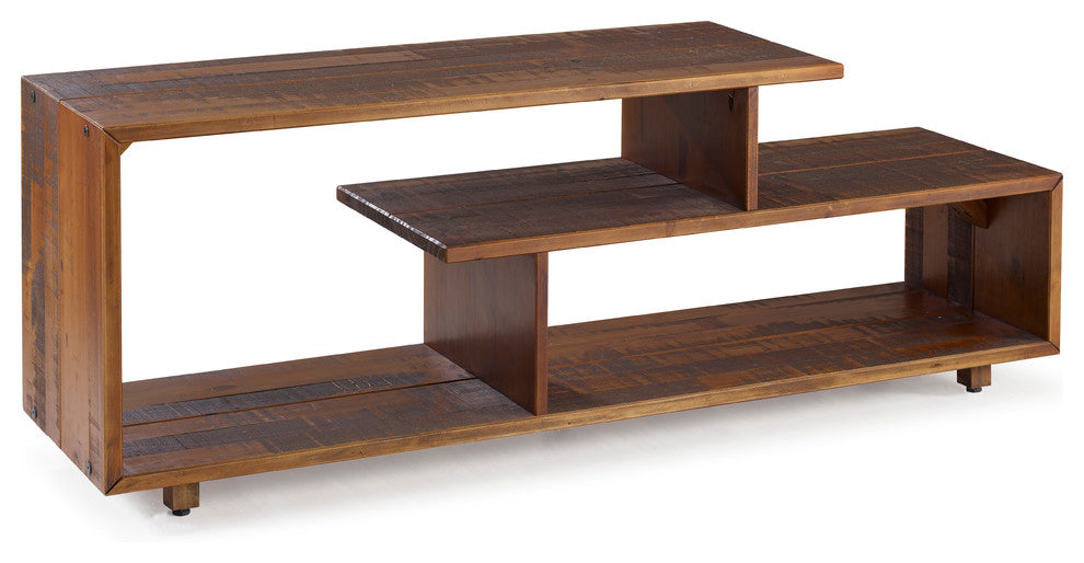 60" Rustic Solid Wood TV Stand Console Entertainment Center, Amber