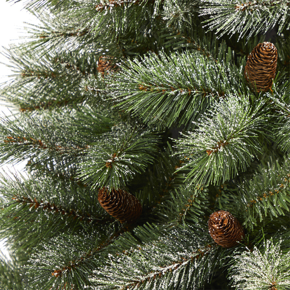 6' Snowed French Mountain Pine Faux Xmas Tree W/Bendable Branches & Pinecones