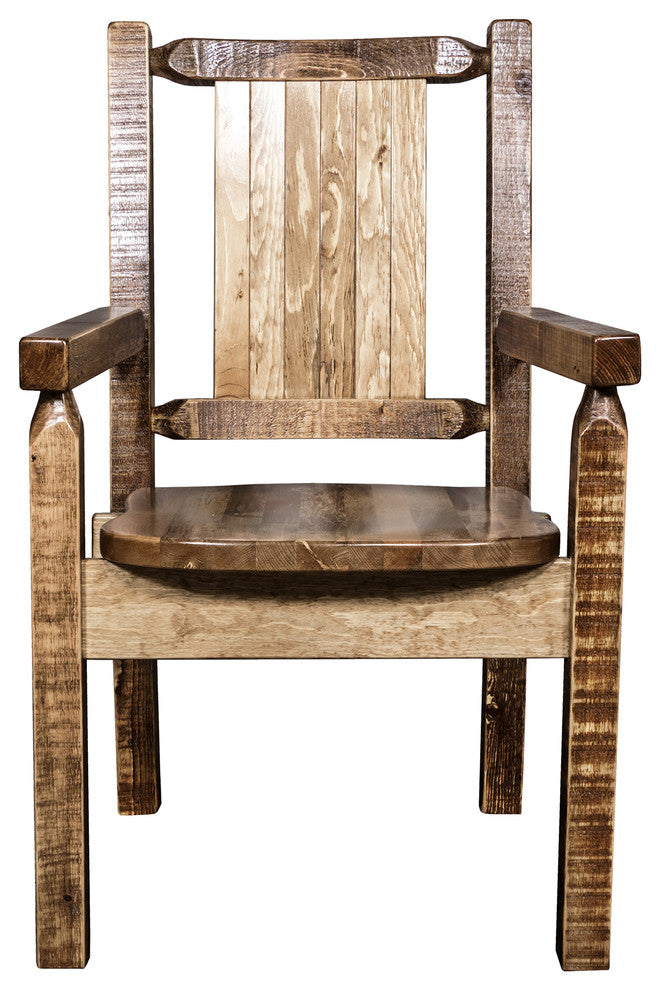Homestead Captain''s Chair With Laser Engraved Bronc Design, Clear Lacquer Finish