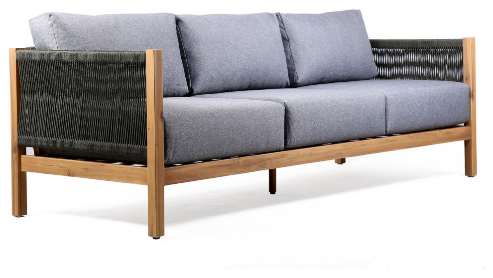 Sienna Outdoor Eucalyptus Sofa, Teak Finish With Gray Cushions