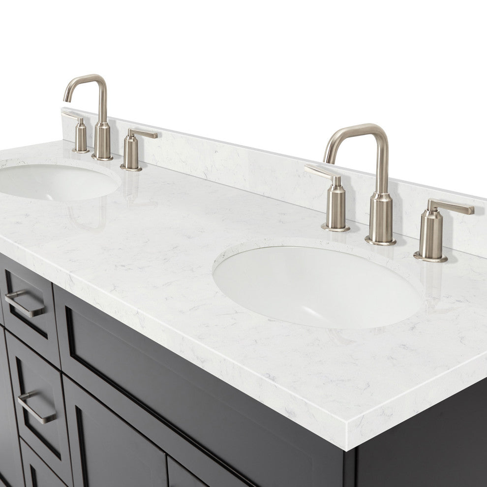 Ariel Hamlet 72" Double Oval Sink Bathroom Vanity, Carrara Quartz