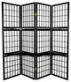 5 1/2' Tall Window Pane With Shelf Room Divider, Black, 4 Panels