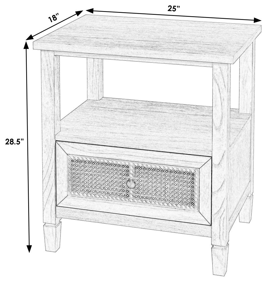 Flagstaff 1-Drawer Cane Nightstand, Natural